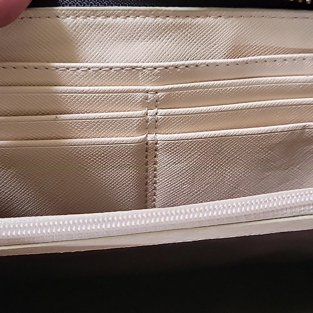 Coach Signature Canvas Zip Around Long Wallet Brown Tan Gold Hardware Oval Logo